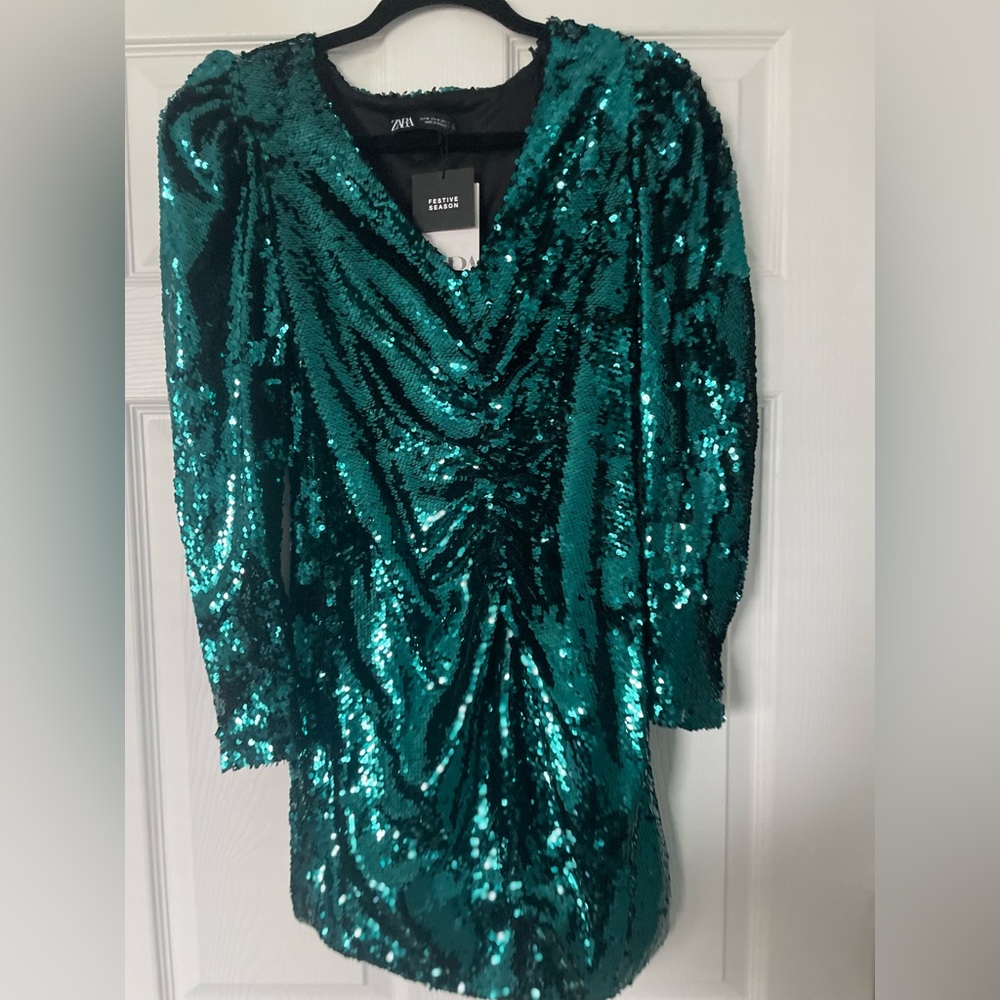 Zara Teal Sequin Party Dress